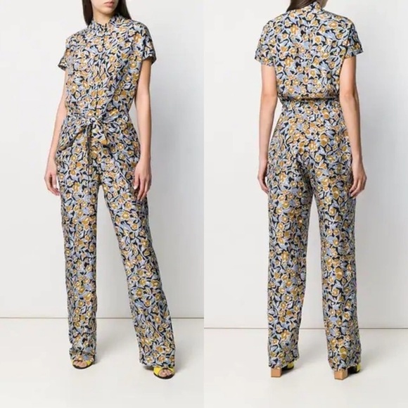 Christian Wijnants Oari Short Sleeve Silk Jumpsuit40 8 L floral tie Antwerp
